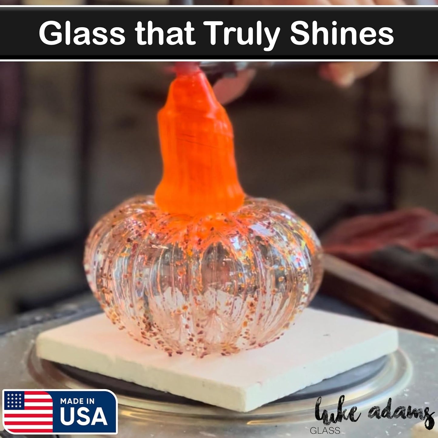 Luke Adams Glass Handmade Glass Pumpkins Table Top Home Decor (Squat, Orange)