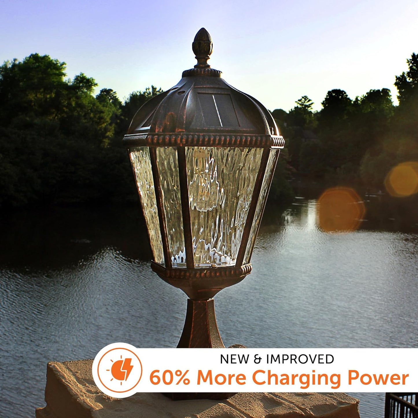 Gama Sonic Outdoor Solar Post Light with Pier Base, Brushed Bronze Finish Aluminum and Rain Glass, Royal Bulb 150 Lumens Warm White LED, Mount on Column or Flat Surface 98B111 Upgraded Panel