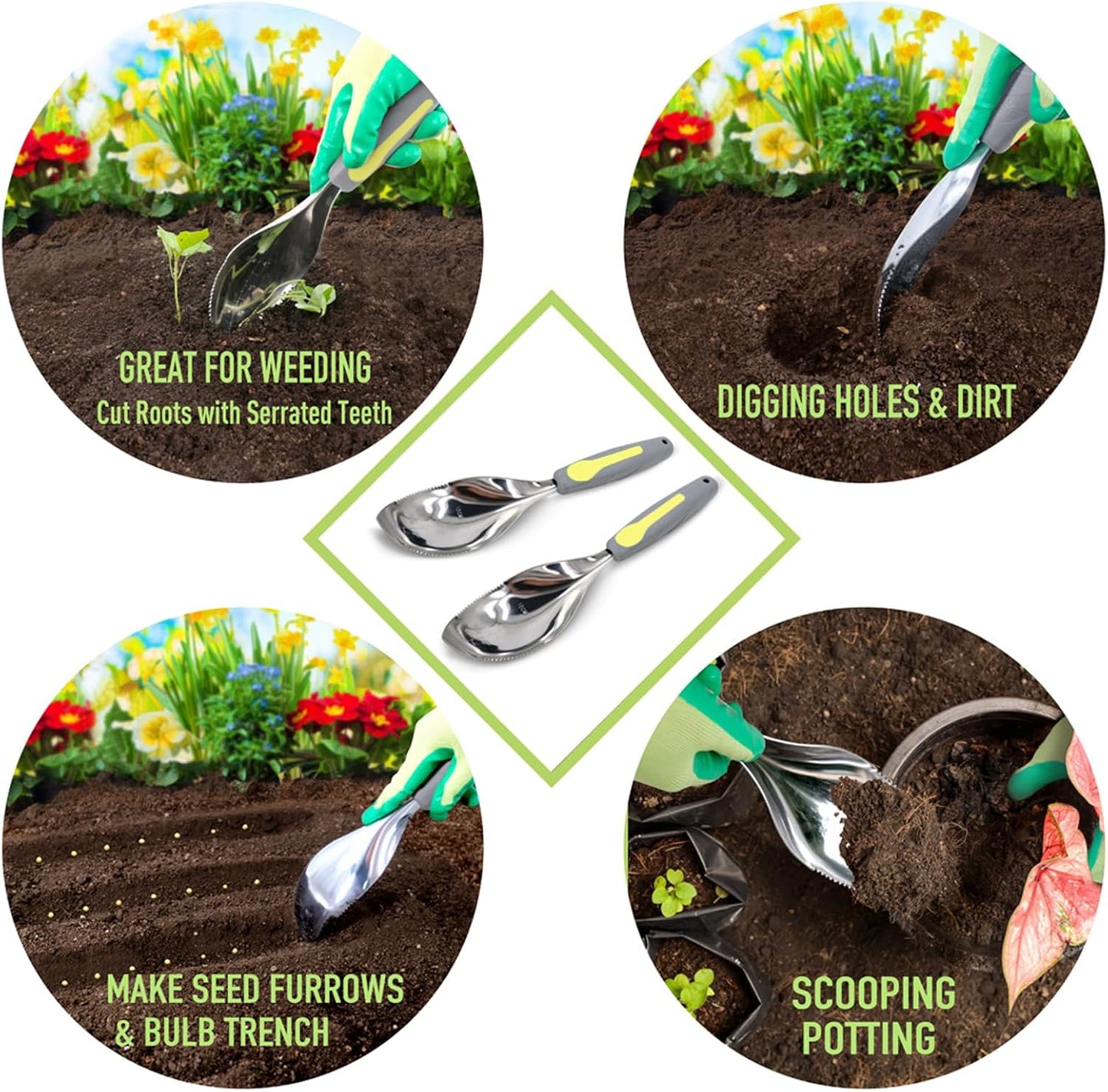 Jardineer 2Pack Garden Trowel, Stainless Steel Hand Shovel with Ergonomic Handle, Multi-Use Soil Scoops for Digging, Planting, Transplanting, Cultivating(Blue)