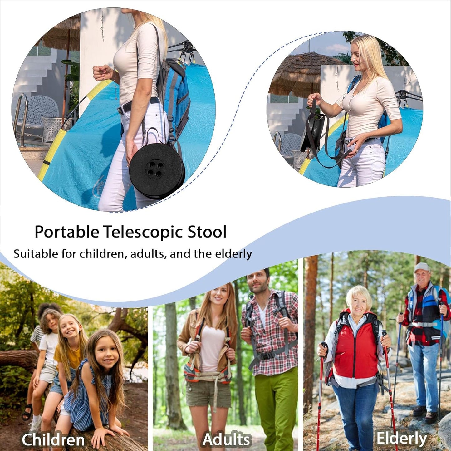 Telescopic Stool,20.4" Portable Seat, Collapsible Chair with Carabiner for Camping/Fishing/Hiking/BBQ/Music Festival - Max Capacity 770lbs