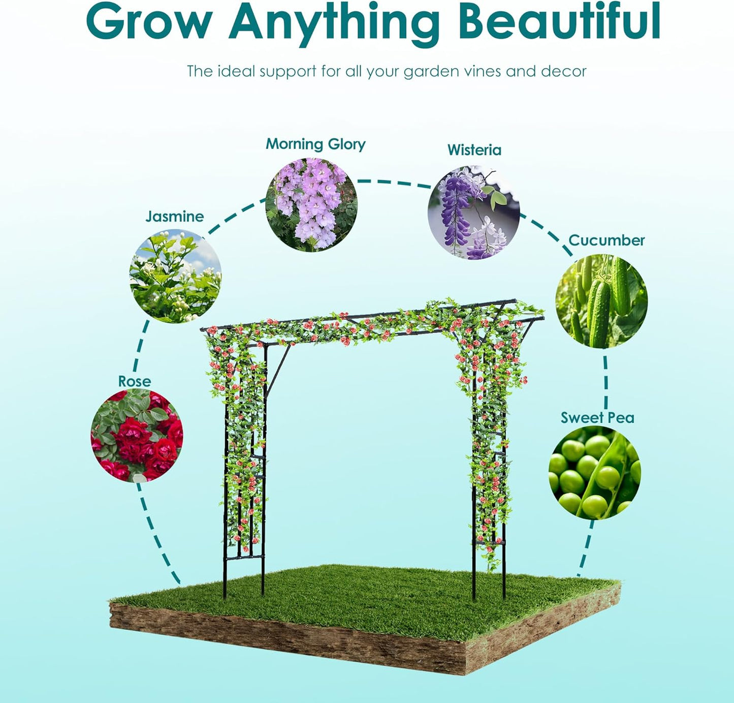 Flat Top Garden Arch Trellis 11FT x 9FT, Extra Large Garden Trellis for Climbing Plants Outdoor, 141.7in x 108in PE-Coated Metal Arbor Archway Trellis for Roses,Wisteria,Wedding,Patio Decoration Black