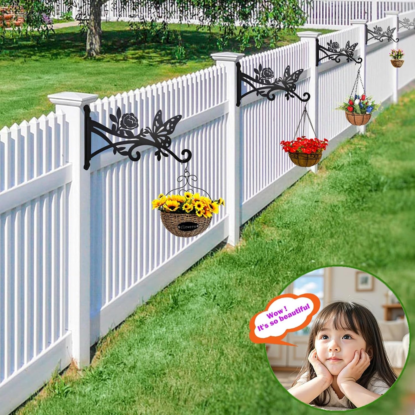 4 Pcs Plant Hangers Outdoor,9 inch Metal Hanging Plant Bracket with Butterfly Pattern,Heavy Duty Plant Hooks for Hanging Plants,Bird Feeder,Lantern