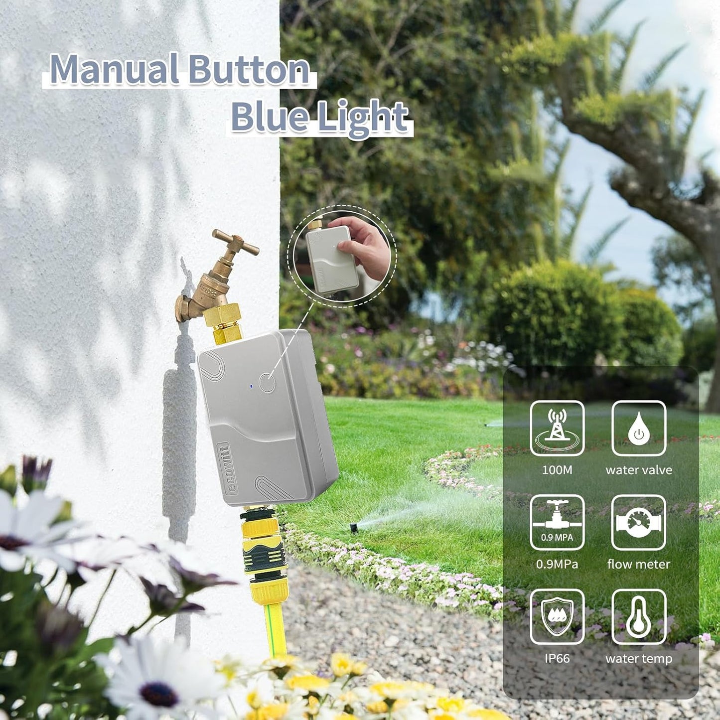 ECOWITT Wittflow Sprinkler Timer, WFC01 Smart Watering Timer, BSP Thread, Need to Connect to GW2000 Wi-Fi Hub, Built-in Water Flow Meter and Temperature Sensor, Intelligent Irrigation