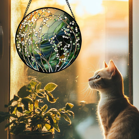 Stained Glass Suncatcher, Yellow Green Gradient Flower Sun Catcher Plants Stain Glass Window Hanging Decoration Mother's Day Birthday Gifts for Women Men Mom and Nana 11.8 in