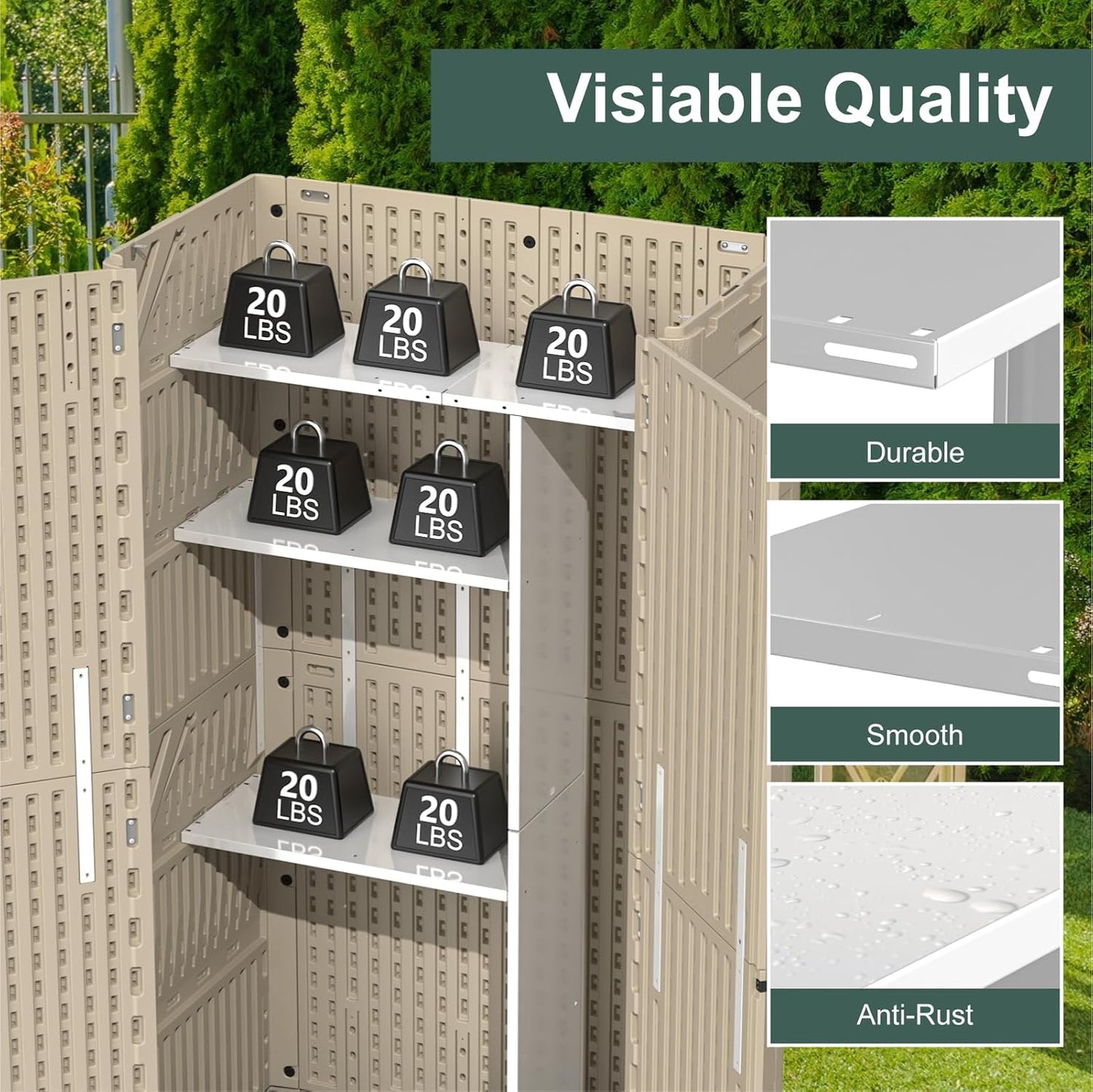 Vertical Storage Shed Shelf, Weatherproof Metal Shelf for 60 cuft Tool Cabinet, Ideal for Outdoor Use, with Screw and Nuts Easy Assembly, 45.6''L×13.2''W×69.9''H, White