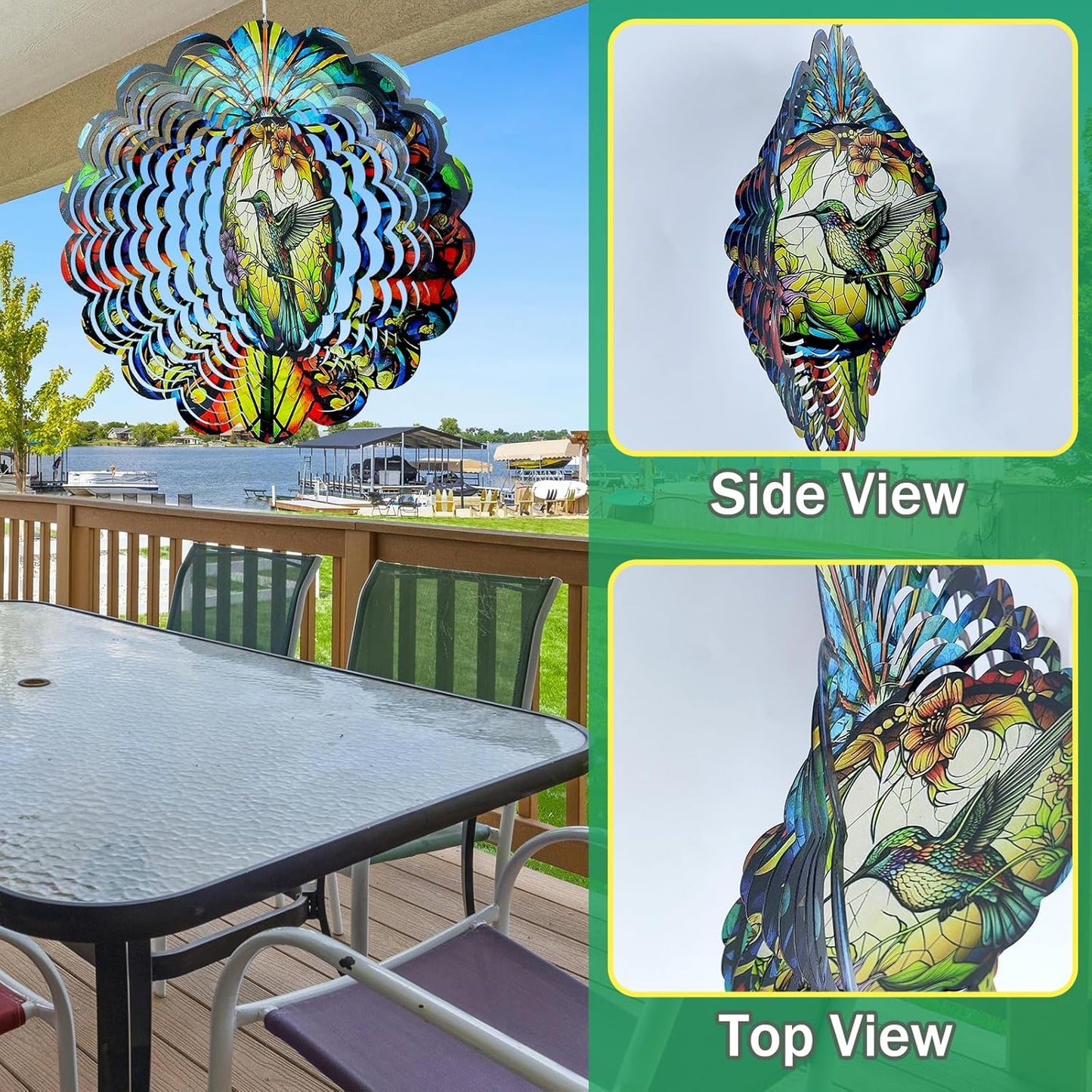 Wind Spinners Hummingbird Arts12 inch 3D Stainless Steel Laser Cut Metal Art Geometric Pattern Wind Sculpture Hanging for Yard Garden Decorations Gifts Indoor Outdoor