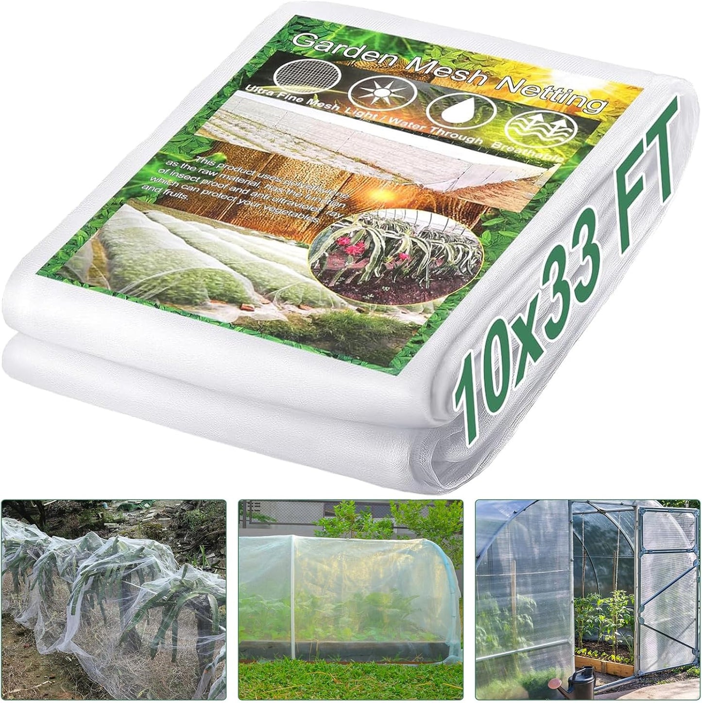 Garden Netting Pest Barrier 10X33FT Ultra Fine Garden Neting Plant Cover Garden Mesh Barrier Garden Netting for Raised Beds Insect Netting Mesh Cover Protection for Vegetable Flower Fruits Greenhouse