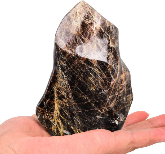 AMOYSTONE Black Moonstone Flame Shaped Towers Large Healing Crystal Stone Home Decor 2-2.8LBS