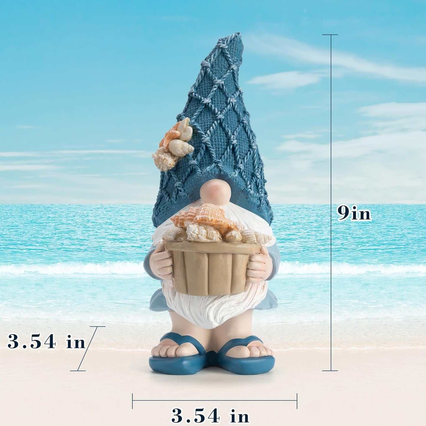 Garden Sea Gnome Statue Decoration Indoor Outdoor Resin Beach Gnome Sculpture for Home Office Desktop Bathroom, Summer Pool Decoration Outdoor Gifts (Conch)