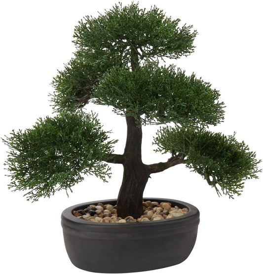 Artificial Bonsai Tree Juniper Faux Plants Indoor Small Fake Plants Decor with Black Plastic Pots for Home Table Office Desk Bathroom Shelf Bedroom Living Room Farmhouse Decorations