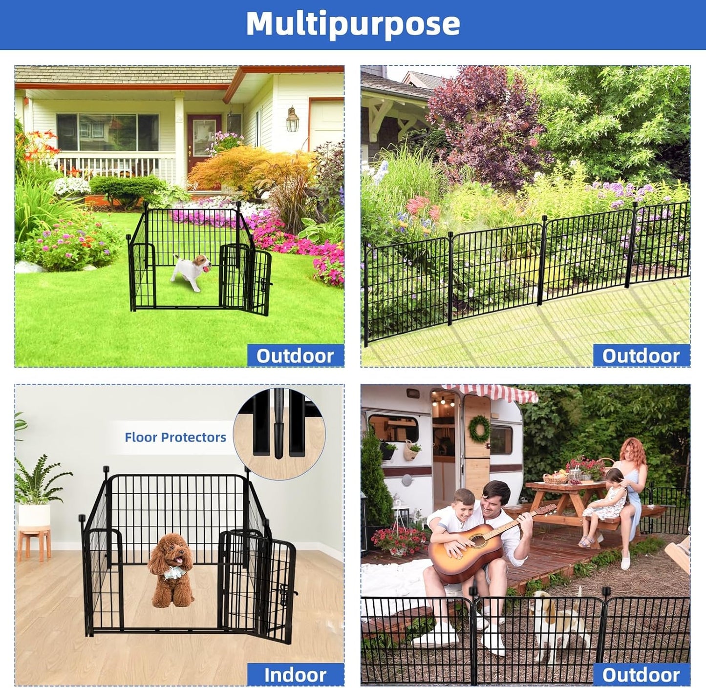 ADAVIN 24 in(H) Garden Fence with Gate, 4 Panels Total 9.8 Ft(L), Heavy Duty Iron Metal Animal Barrier Fence, Camping Fence, No Dig Garden Border Fencing for Yard