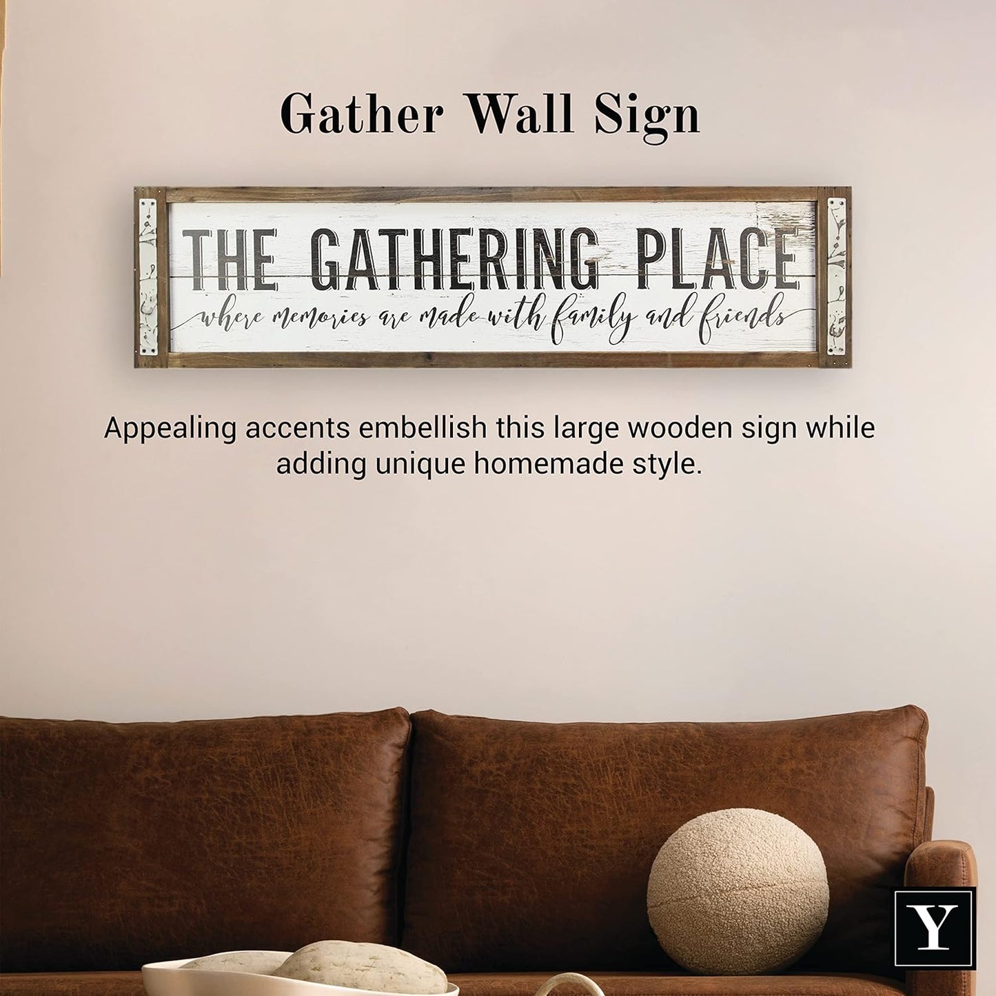 Young's Inc. The Gathering Place Rustic Home Decor - Living Room Wall Decor and Inviting Tabletop Decorations - Wood - 40” W x 1.5" D x 10” H