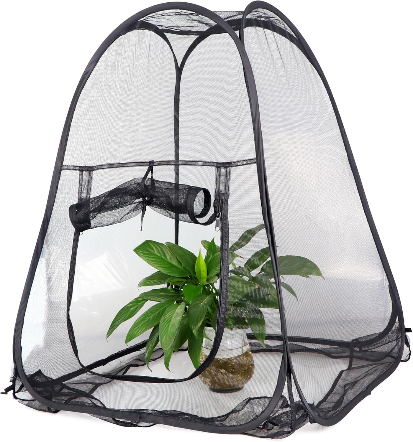 RESTCLOUD Mesh Plant Cover from Animals, Plant Netting Pest Guard Cover, Plant Tent Cage Pop-up with 4 Stakes for Vegetables, Fruits, Flowers (Black, 36 x 36 x 39 Inches)