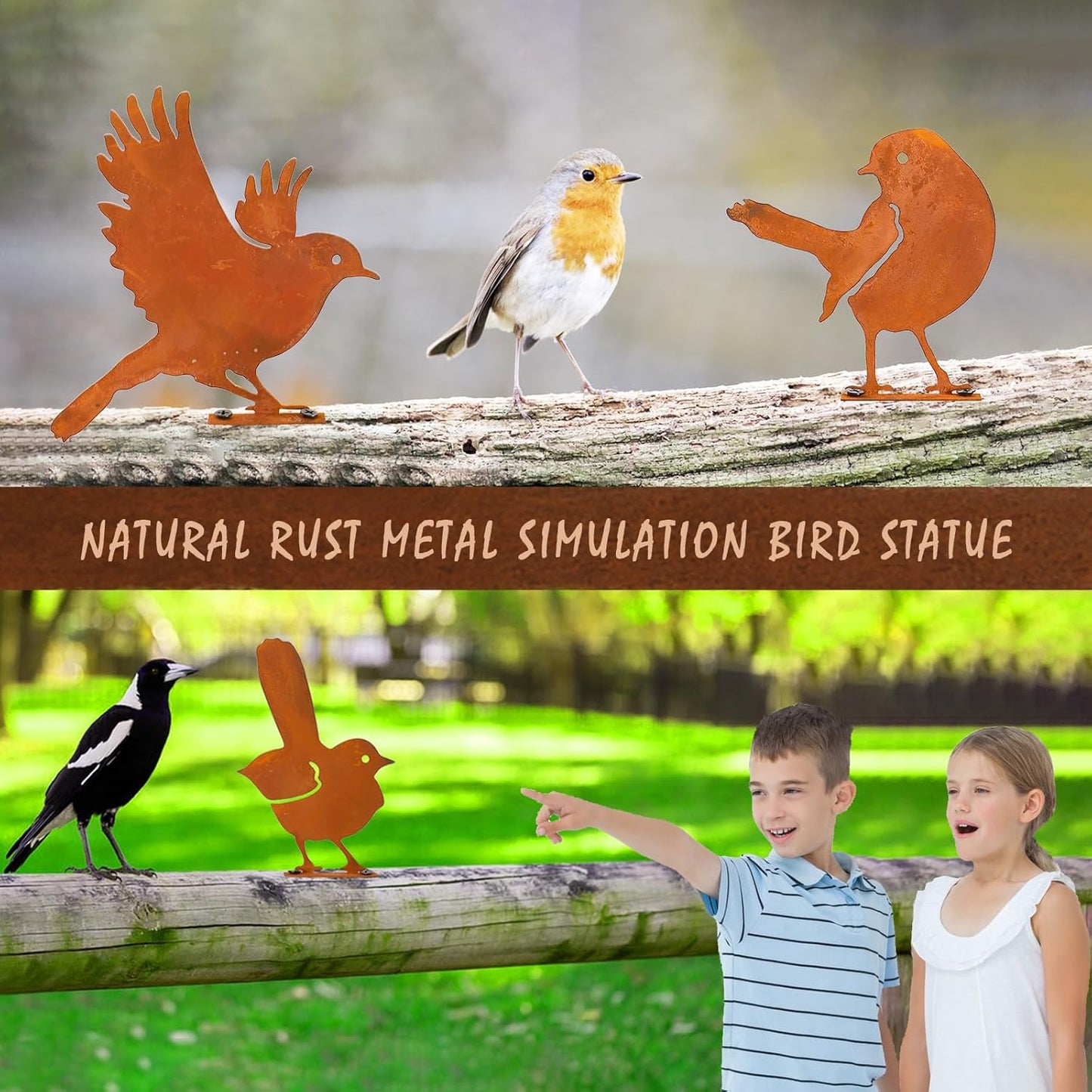 Nbippiooiwip Five-Piece Rustic Outdoor Bird Garden Sculpture Set, Metal Wall Art Bird Ornaments Ideal for Garden Stakes, Fields, Parks, Hotels, and Bird Enthusiasts Rustic Style