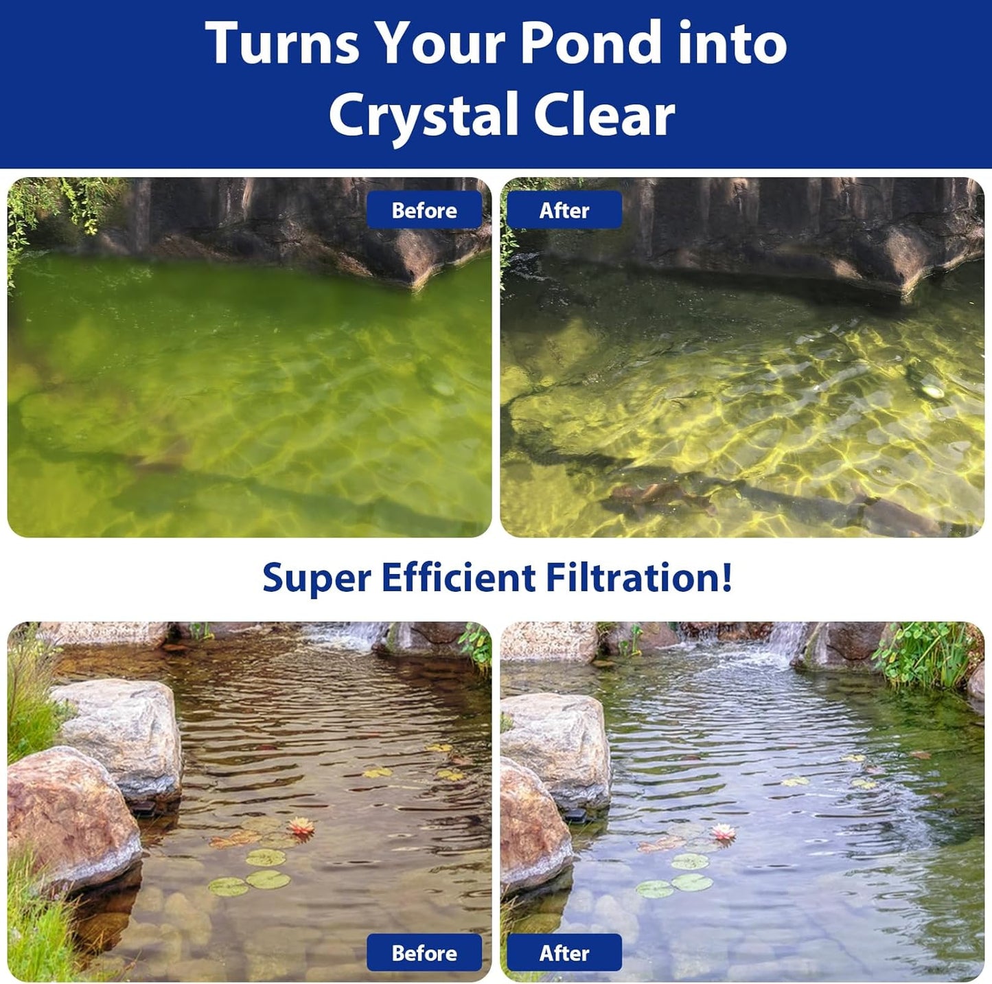 All-in-One Pond Filters for Outdoor Ponds 350-500 Gal, 550GPH Koi Pond Pump with 3 Spray Patterns, Pond Fountain Kit for Water Feature, Garden, Bird Baths, Upgradeable for LED and U - V Lamp