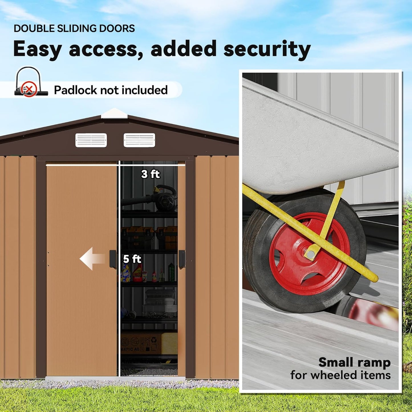 Outsunny 9' x 6' Outdoor Storage Shed, Garden Tool Metal Shed with Foundation Kit, Double Lockable Door, Air Vents and Sloping Roof, for Backyard, Patio, Lawn, Yellow