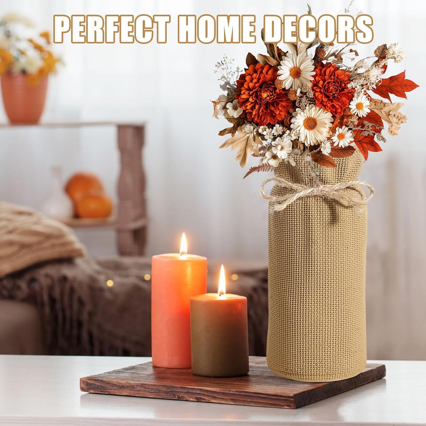 Fall Decor Vase for Flowers Fall Centerpieces for Tables Vases Home Decor Vintage Flower Vase Dining Table Centerpiece Decor(Linen)