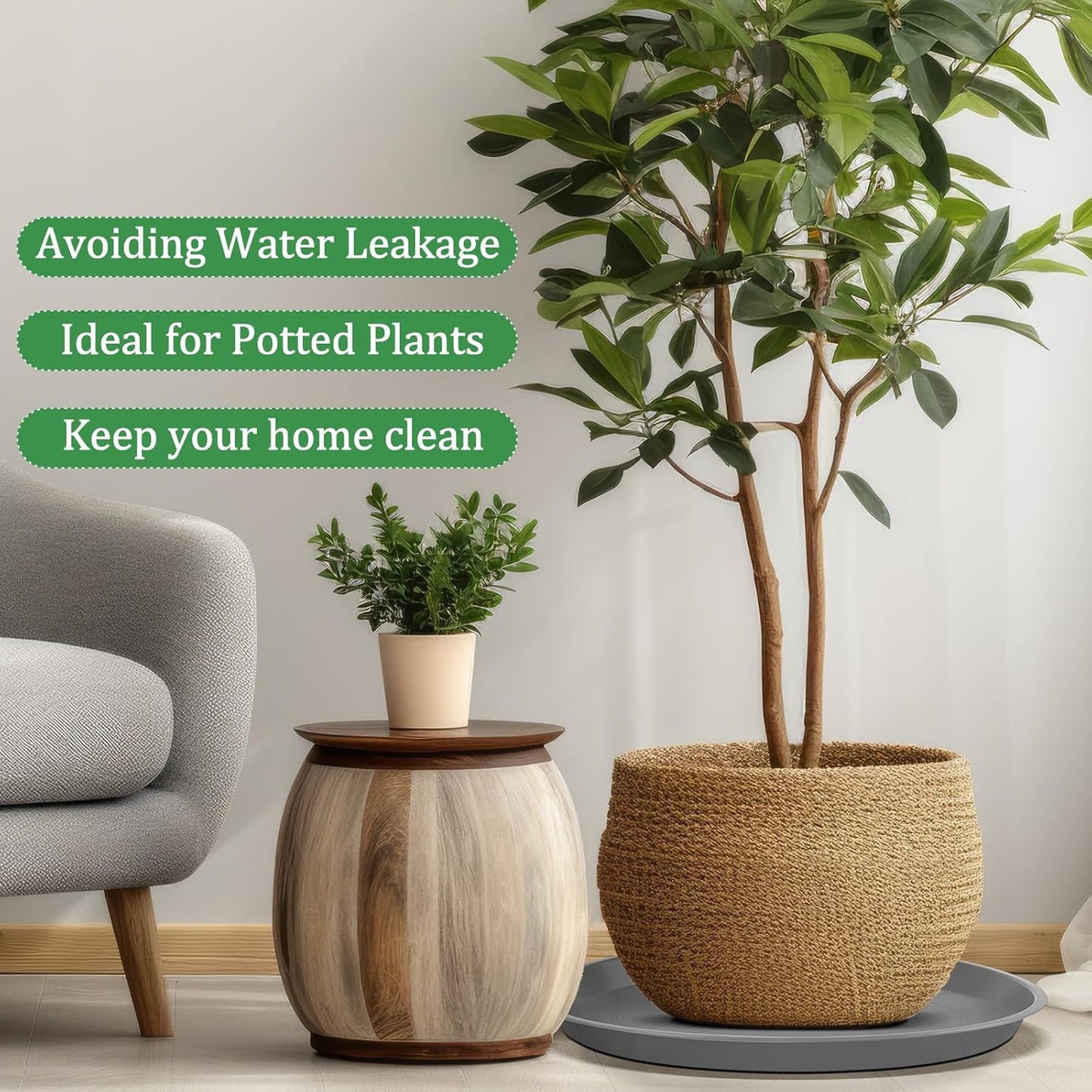 Eccliy 6 Pack Plastic Plant Saucer Heavy Duty Planter Saucers Large Plant Pot Saucers Plastic Water Trays for Indoors and Outdoors Flower Plant Plant Drip (Gray,23 Inch)