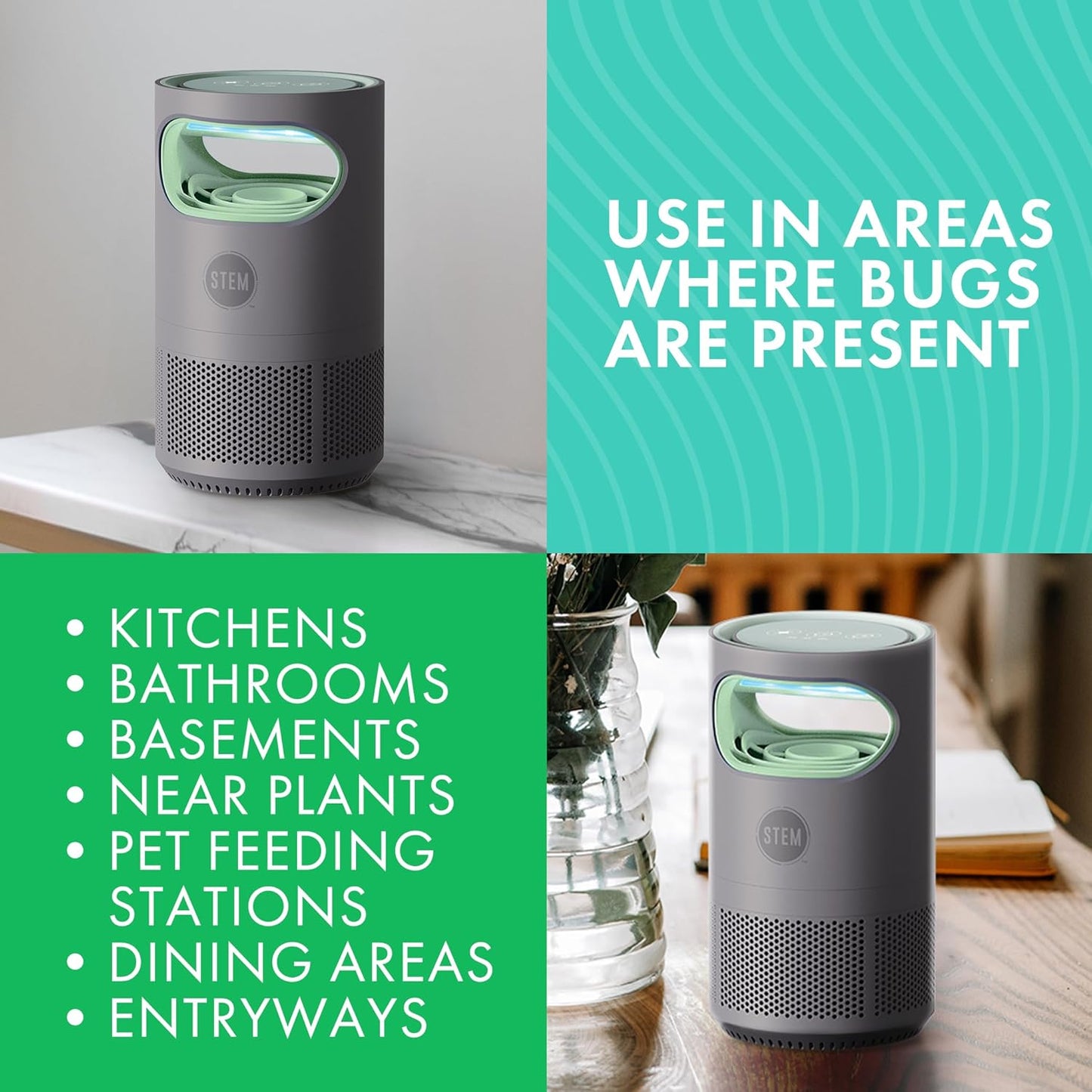 STEM Flying Insect Fan Trap for Indoor Bug Control, Attracts Mosquitoes, Fruit Flies, and House Flies, Plug-in Fan with UV Light, Starter Kit Includes 2 Devices and 10 Glue Traps