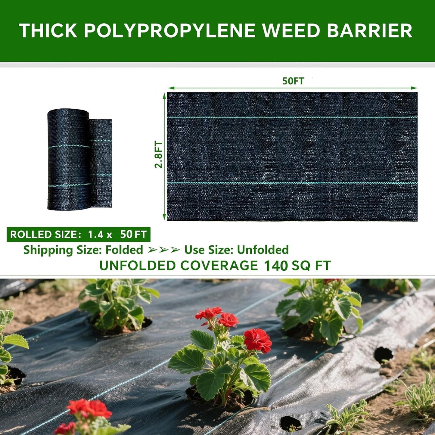 Weed Barrier Landscape Fabric Heavy Duty,3.2 OZ Premium Garden Weed Blocker Fabric for Weed Control, Plastic Ground Cover with Woven Weed Cloth,Durable Landscaping Fabric (2.8 X 50FT)