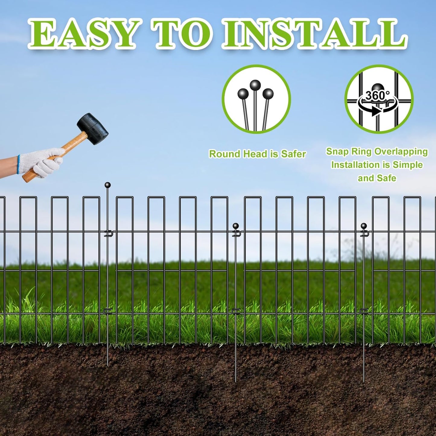 Animal Barrier Fence, 25 Panels Garden Fence Animal Barrier, 27 ft(L)×17 in(H), No Dig Fences for Dogs and Rabbits, Rustproof Metal Garden Fencing, Under Fences Border Barrier for Outdoor, Yard, Patio