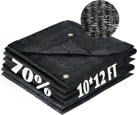 Cool Area 70% Sun Shade Cloth Mesh Tarp with Grommets for Plant Cover 10x12ft Patio Canopy Garden Pergola Greenhouse Car Barn Kennel Black