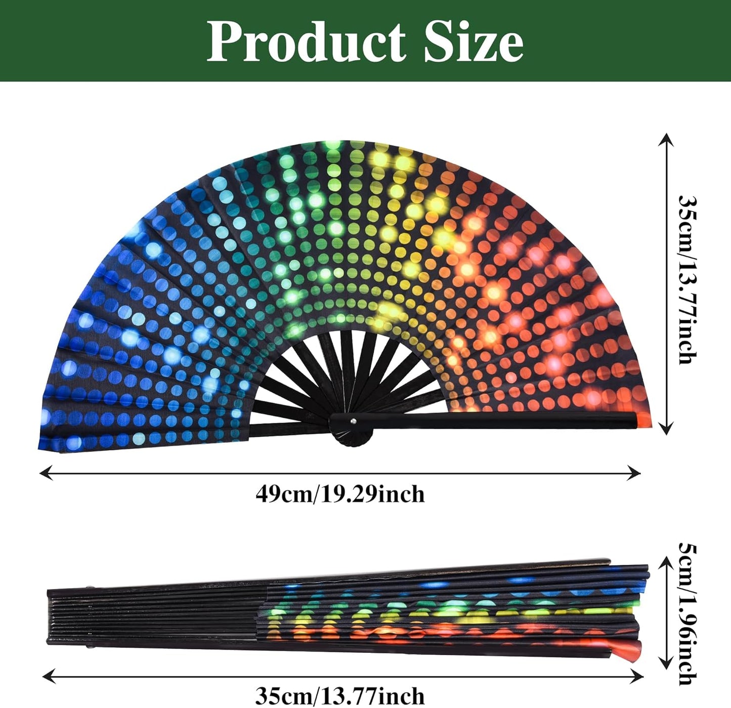 13-Inch Large Popping Fans for Line Dancing, Boots Ground Hand Fan Foldable for Women Dances, Music, Festival, Gift, Rave, Party(Polka Dots)