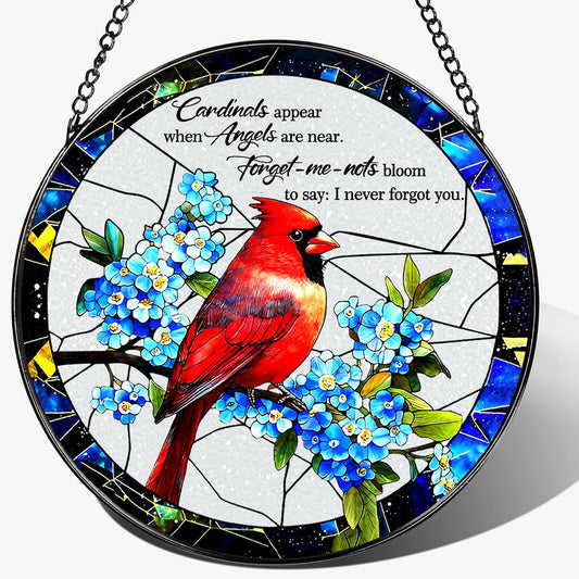 Cardinal Stained Glass Window Hanging, 8 Inch Sun Catchers Indoor Window, Suncatchers for Windows Hanging, Home Decor and Memorial Gift, Sympathy Gift, Cardinal Gifts, in Memory of Loved One Gifts