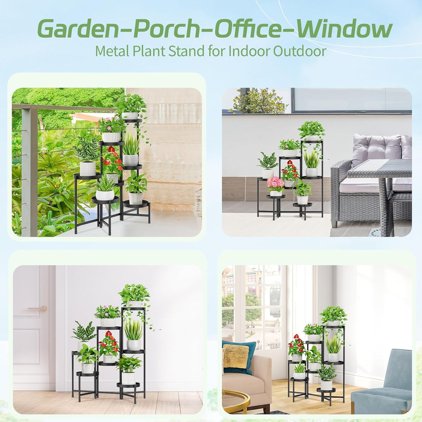 iDavosic.ly Plant Stand Indoor Outdoor, 7 Tier Corner Metal Flower Display Holder Shelf, Folding Tall Orchid Rack for Patio Balcony Porch Garden Living Room House, Black