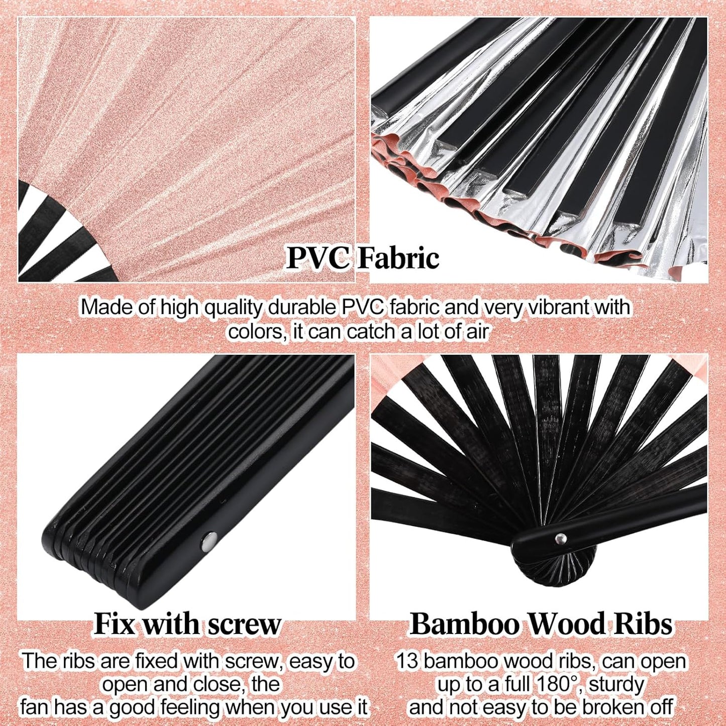 Maitys 2 Packs Large Clap Fans for Line Dancing Large Chinese Folding Hand Fans for Men and Women, Festival, Tai Ji, Kungfu, Martial Art, Gifts (Glitter Champagne)