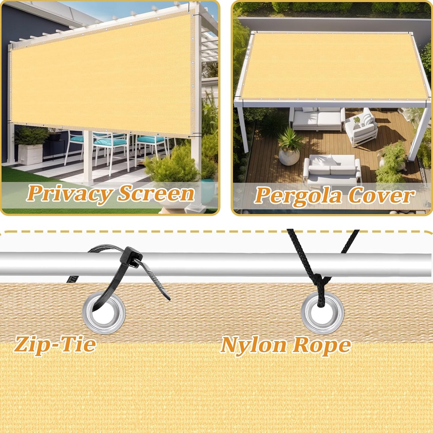 Shade&Beyond Customized Size 10' X 18' Shade Cloth with Grommets, 90% UV Protection UV Protection Mesh Tarp Sun Screens for Patio GN01, Sand