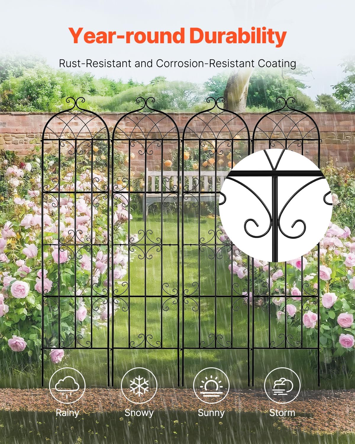 VEVOR Garden Trellis for Climbing Plants, 87 x 20 in, 4 Packs Rustproof Metal Garden Flower Rose Trellis, Outdoor Climbing Clematis Trellis Cucumbers Support for Courtyards Lawns