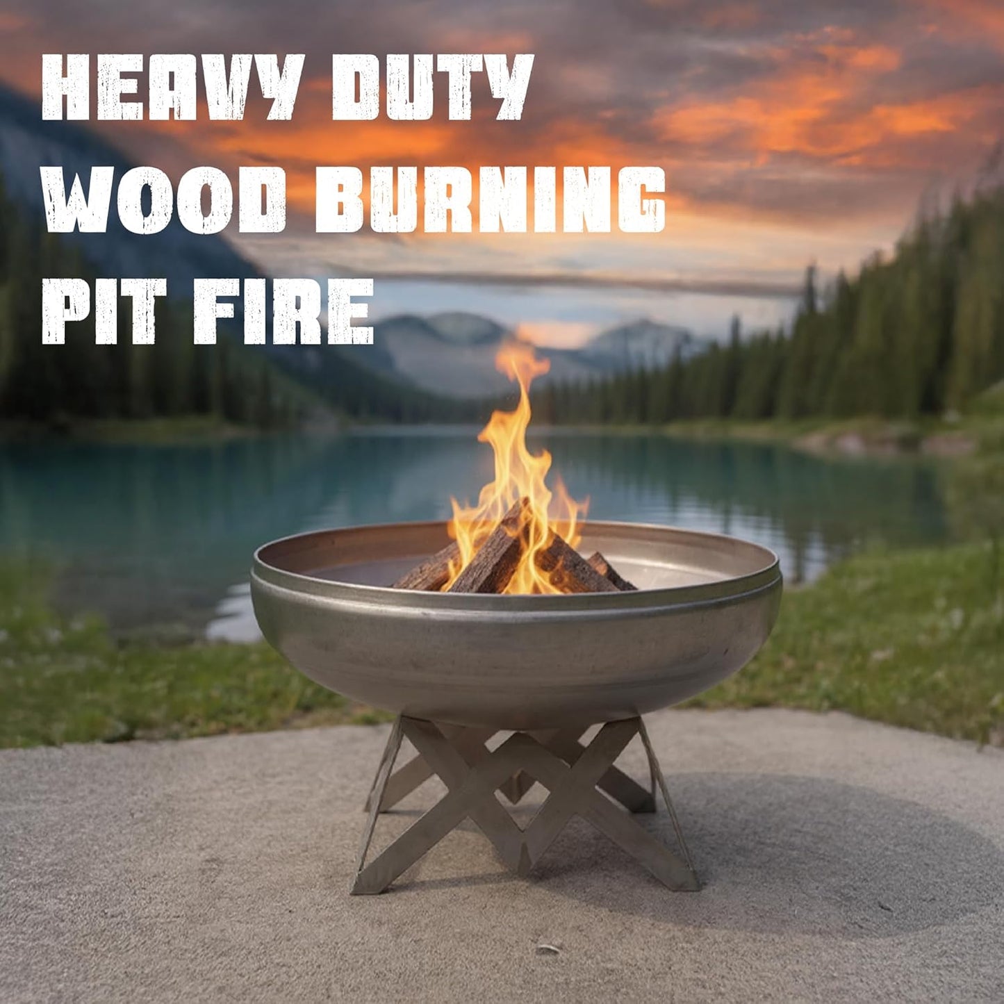 Liberty Fire Pit – Ohio Flame Wood Burning Outdoor Fire Pit - 48" Diameter with Angled Base (Made in USA)