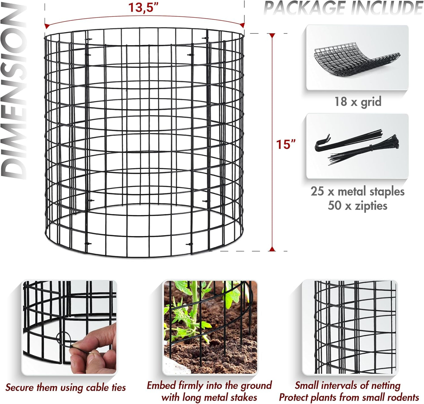 18pcs Plant Protectors from Animals, 6 Pack Metal Plant Cages to Keep Animals Out, 13.5'' Dia x 15'' H Garden Protection from Rabbits Chickens Ducks, Bunny Barricades for Garden