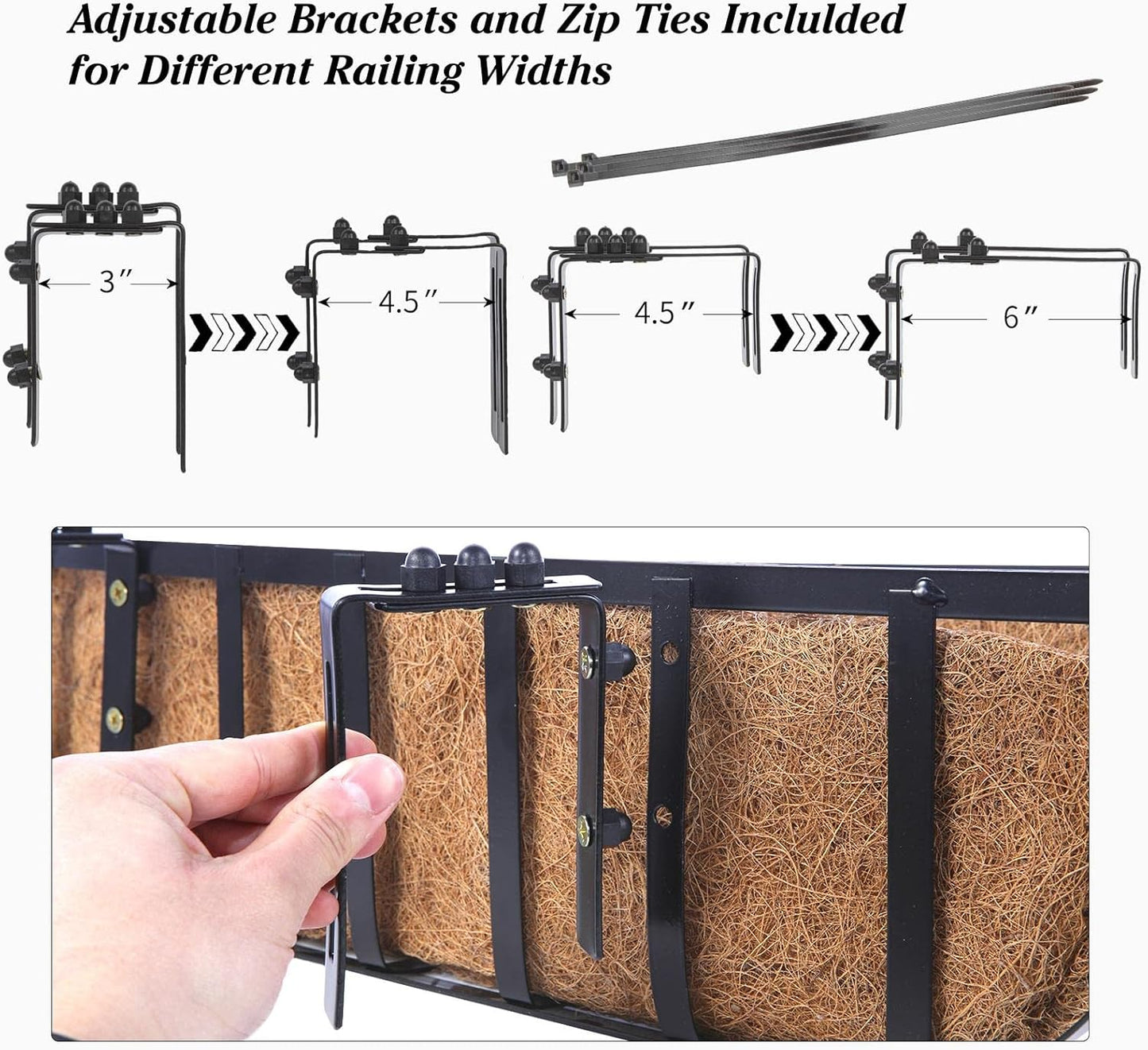 Railing Planter Window Box Deck Balcony Rail Planter 24 Inch for Porch Fence Patio Outdoor 4 Pack