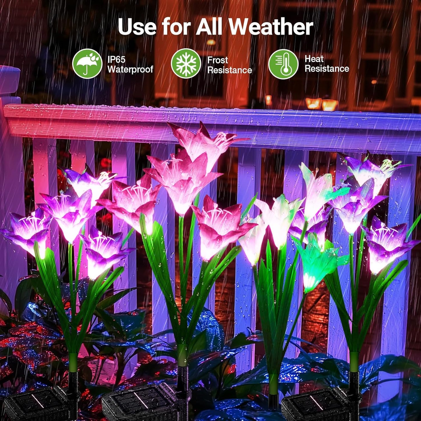 KOOPER Outdoor Solar Lights, 10 Pack Solar Garden Lights with Bigger Lily Flowers, Waterproof 7 Color Changing Solar Lights Outdoor - Bigger Solar Panel for Outdoor Patio Yard Garden Decoration