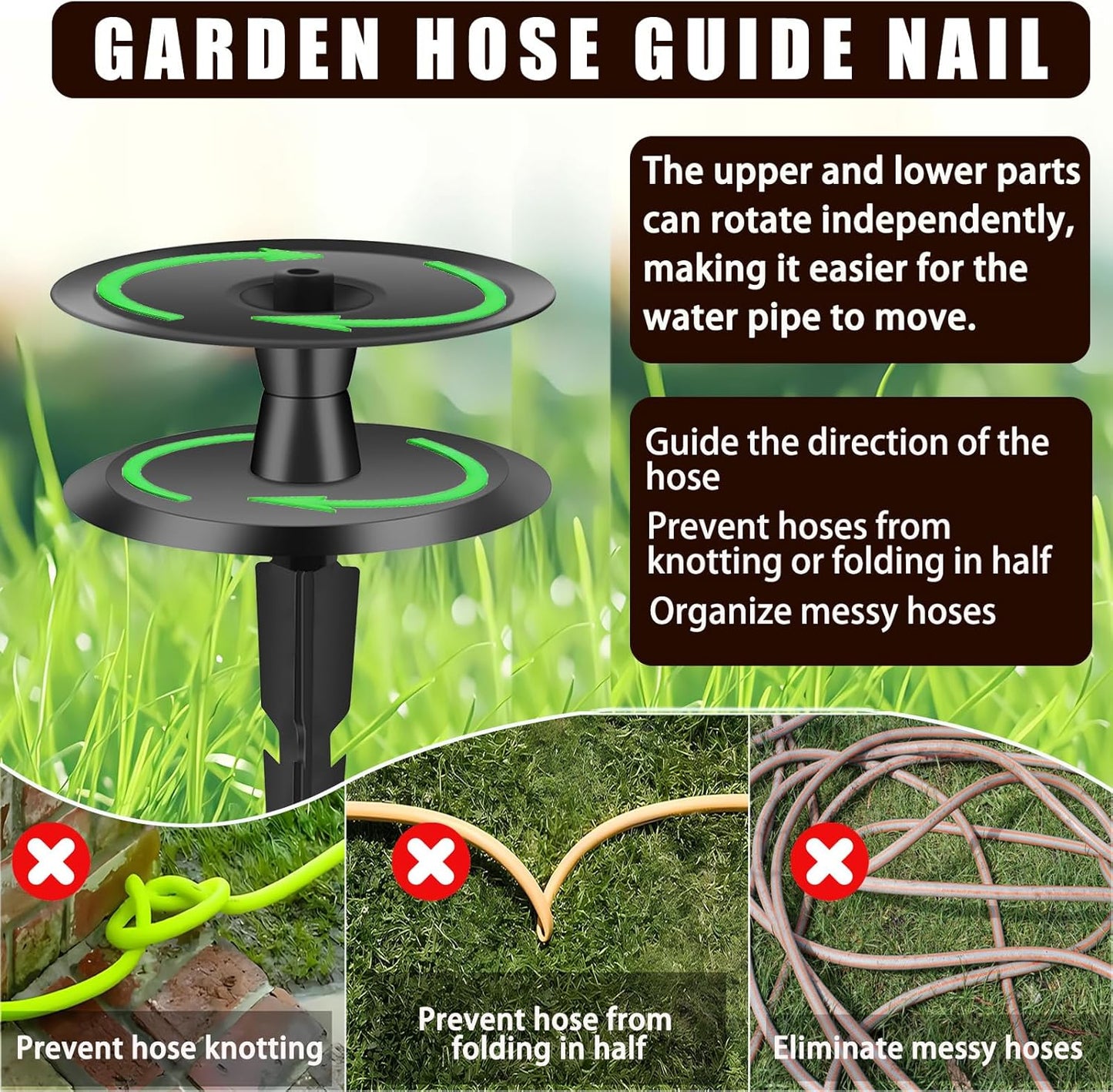 12PCS Metal Garden Hose Guide Spike, Heavy Duty Hose Guide Stake, Keep Flowering Hose Out of Flower Beds, Rustproof Coated Garden Hose Stake for Yard