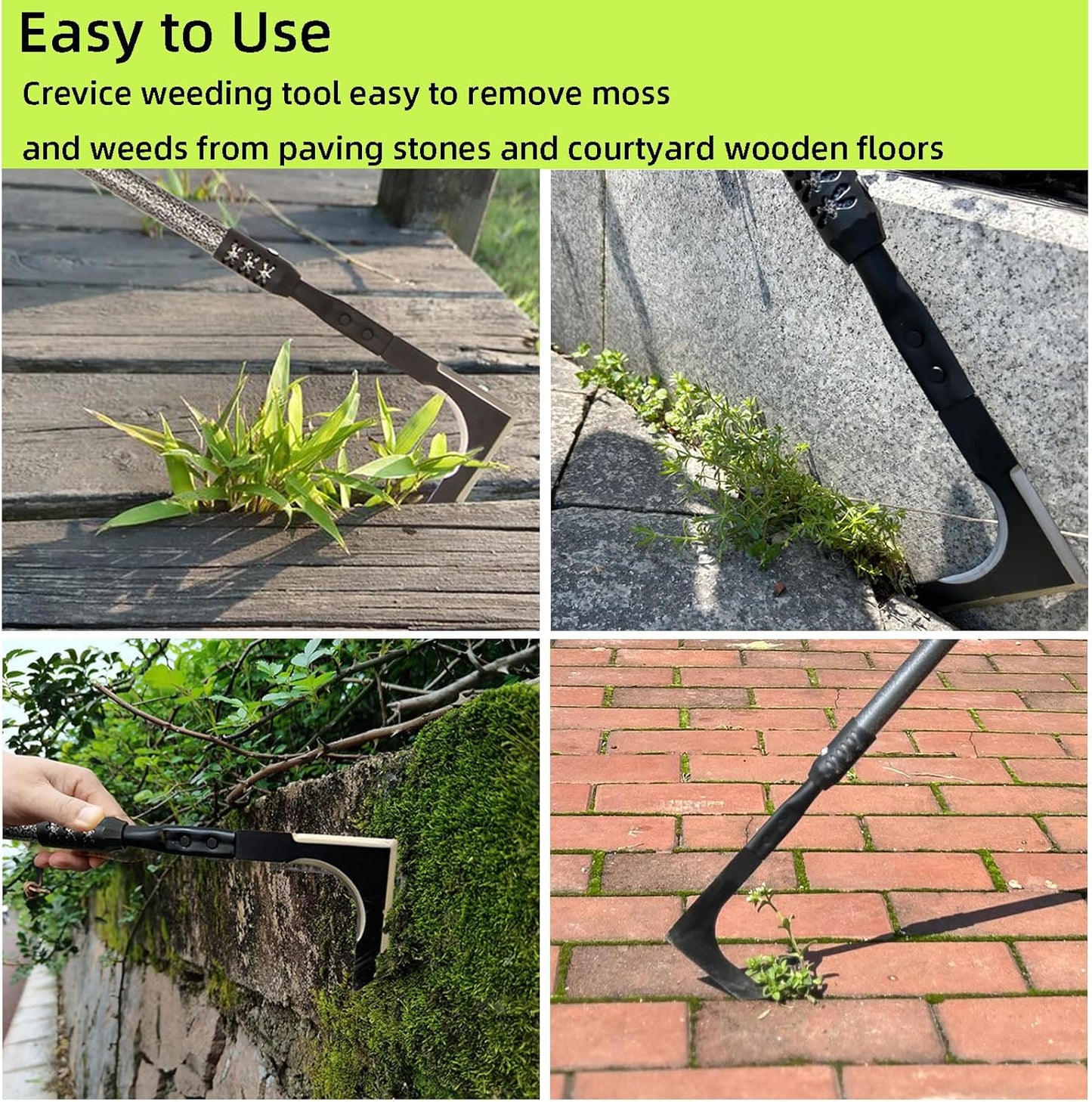 Crack Weeder, 48" Long Handle Crevice Weeding Tool with Soft Foam Grip, Stainless Steel Weed Puller Tool Weeder Tool, Efficient Weed Remover Tool for Sidewalk, Paver, Narrow and Wall Gaps