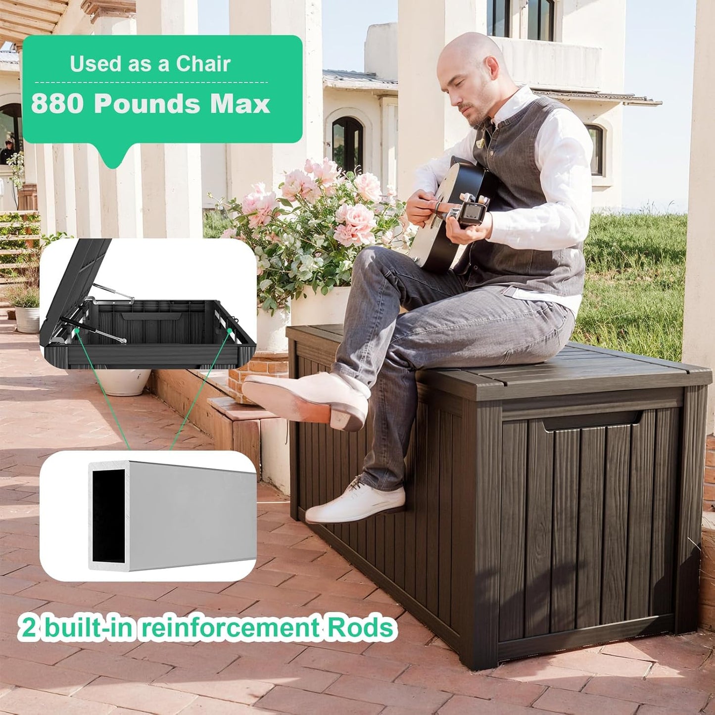 180 Gallon Outdoor Storage Box – Waterproof Deck Box for Garden & Patio,Black