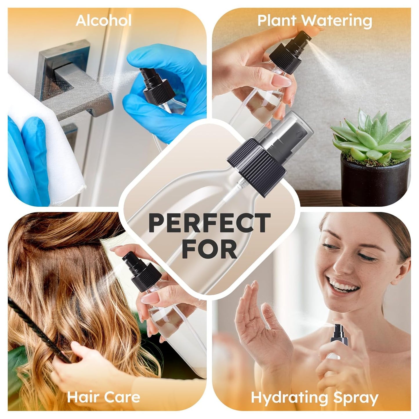 Tecohouse 2 Pack Glass Spray Bottles, 250ml Small Glass Bottles for Cleaning Solutions, Spray Bottles for Essential Oils, Plants, with Durable Nozzle, Labels, Funnel - Clear