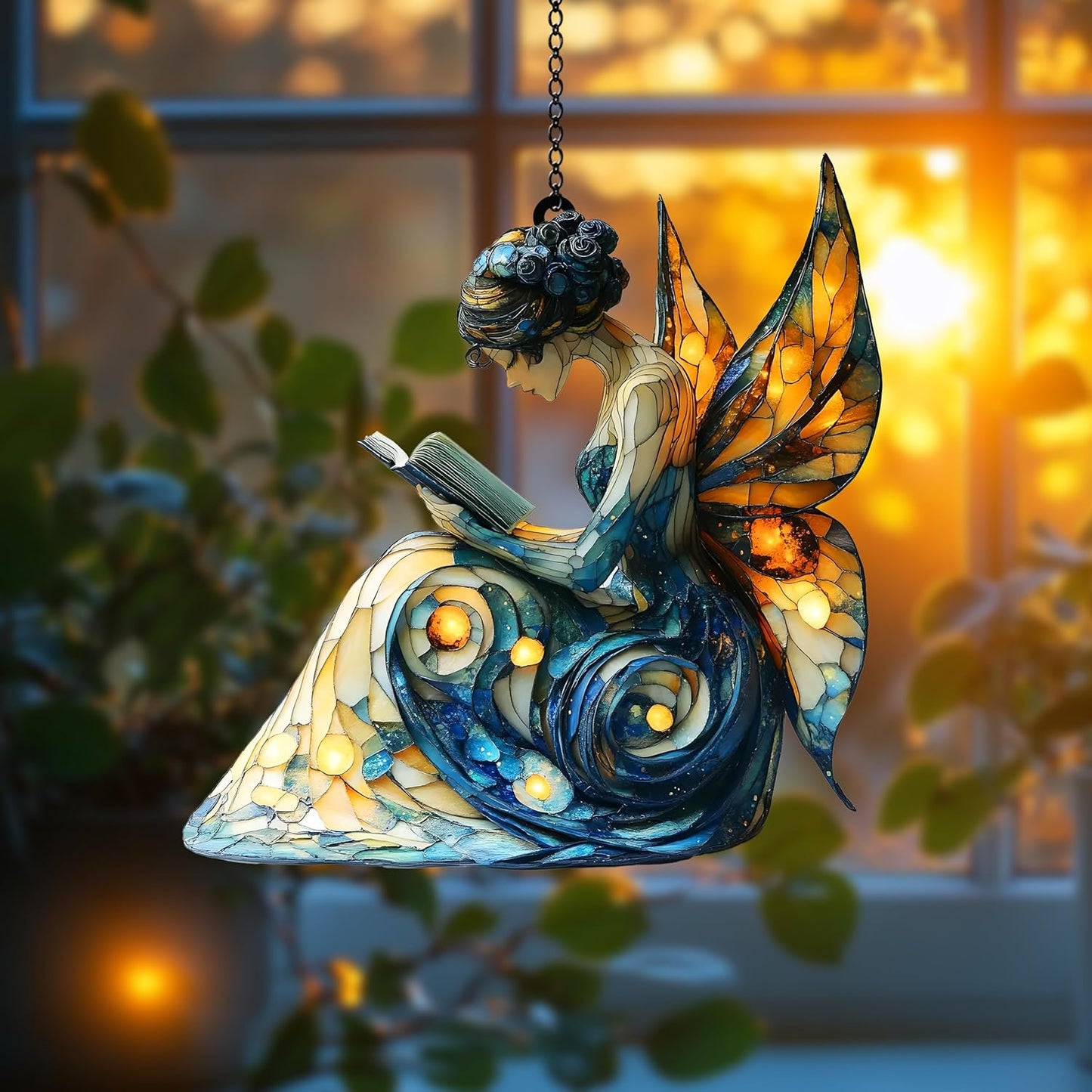 Butterfly Fairy Reading Book Acrylic Suncatcher Ornament Window Hanging Book Lover Gift Fairy Garden Decor