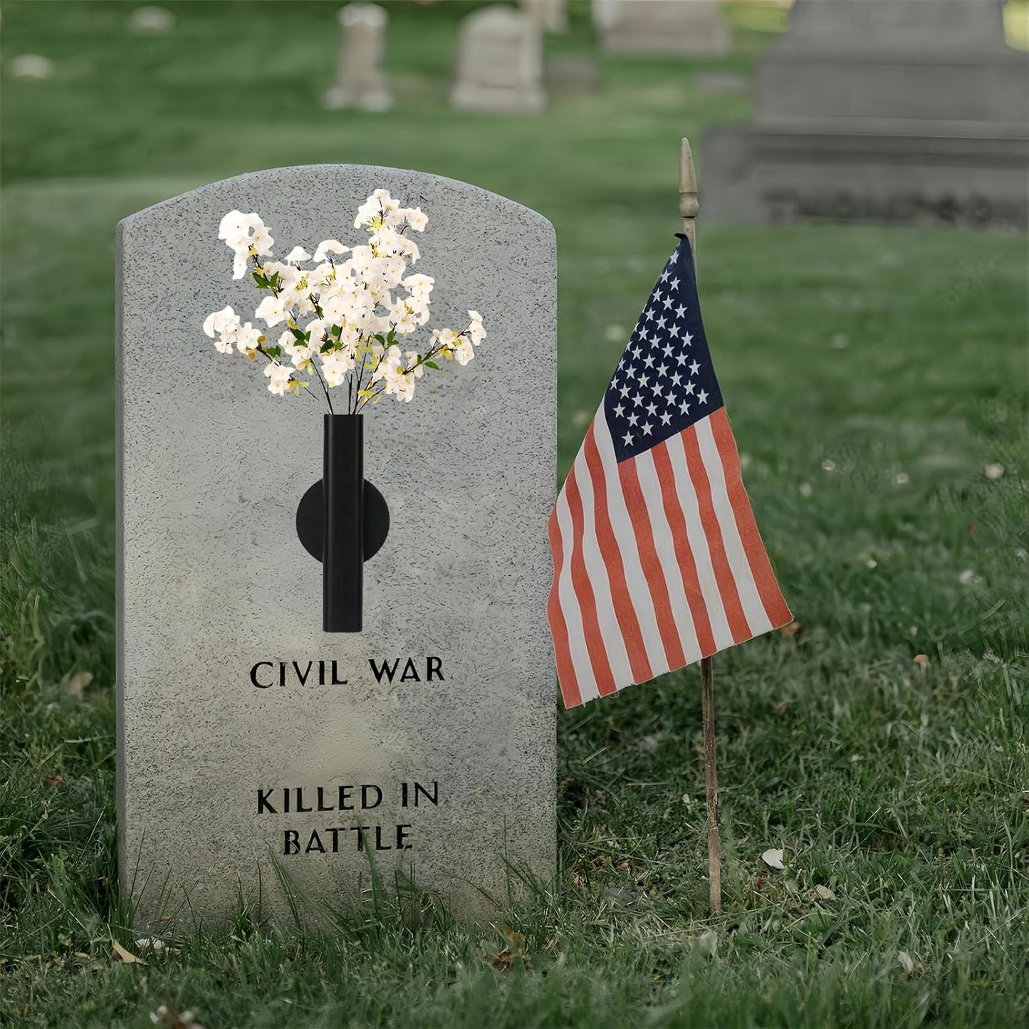 Self Adhesive Wall Vase Metal Tube Decoration Holder Used to Display Dried Flower, Faux Flowers, Fake Flowers, Also Suitable for Cemetery Memorial Decoration (1 Pcs Black)