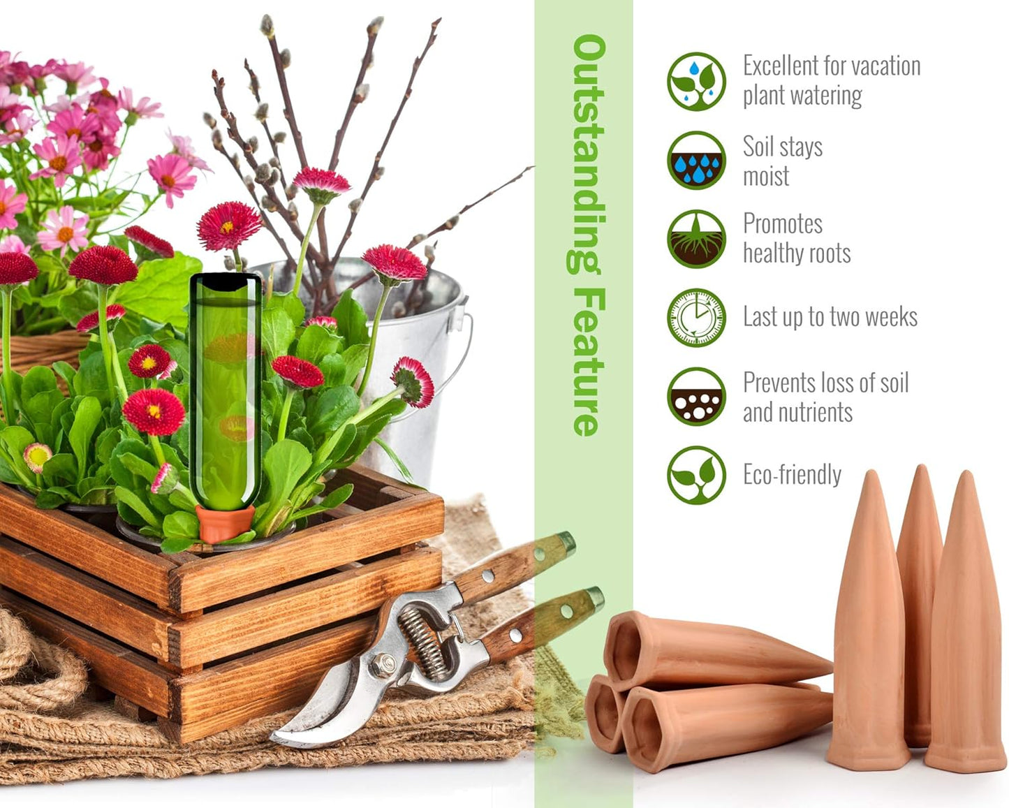 B SEPOR Ceramic Plant Waterer Terracotta Self Watering Spikes for Vacation or Holiday (10Pack)