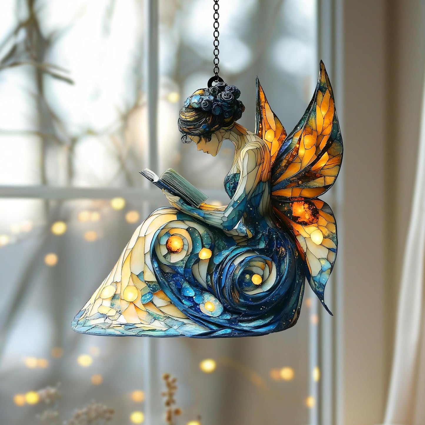 Butterfly Fairy Reading Book Acrylic Suncatcher Ornament Window Hanging Book Lover Gift Fairy Garden Decor