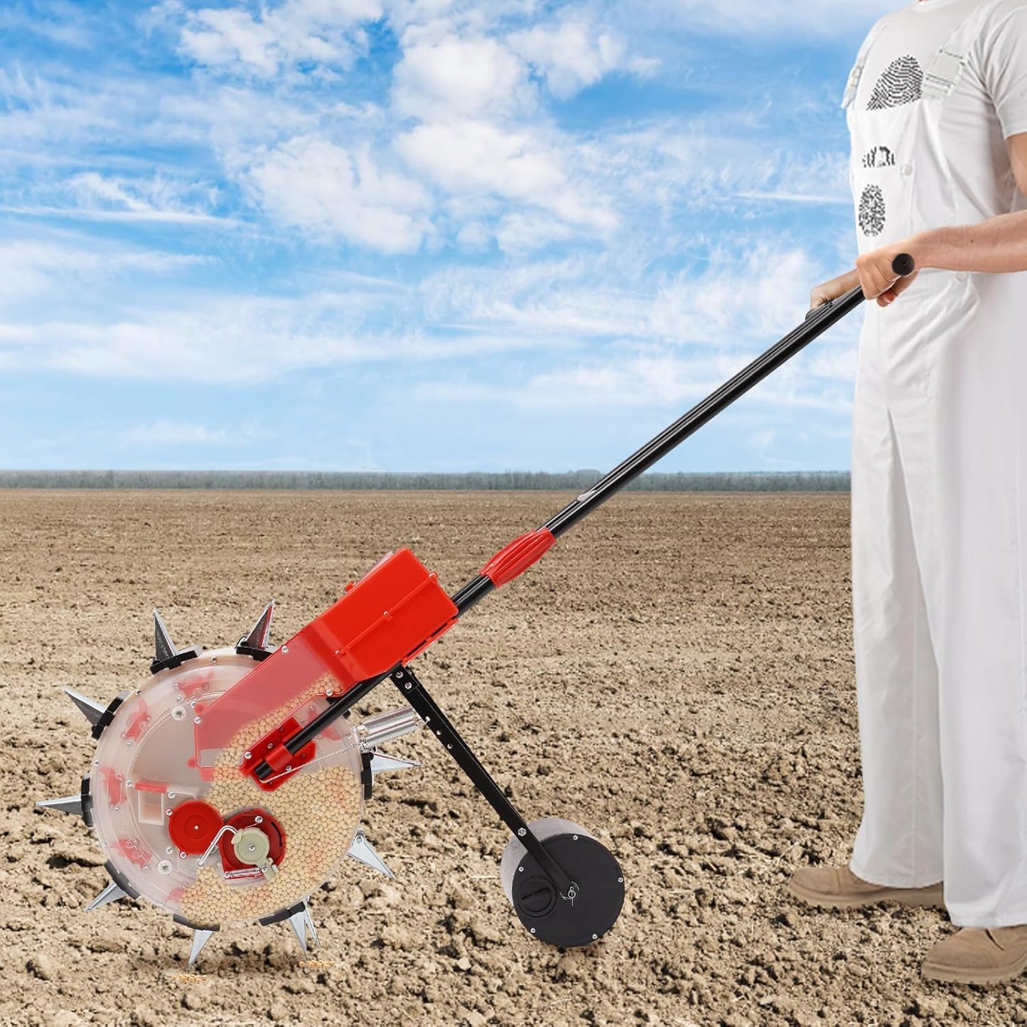 Hand-Pushed Roller Seeder, 10-Nozzles Garden Sowing Portable Multi Functional Precision Manual Seed Planter Conveyor Belt Sowing Tools for Growing Corn, Peanuts,Cotton, Mung Beans