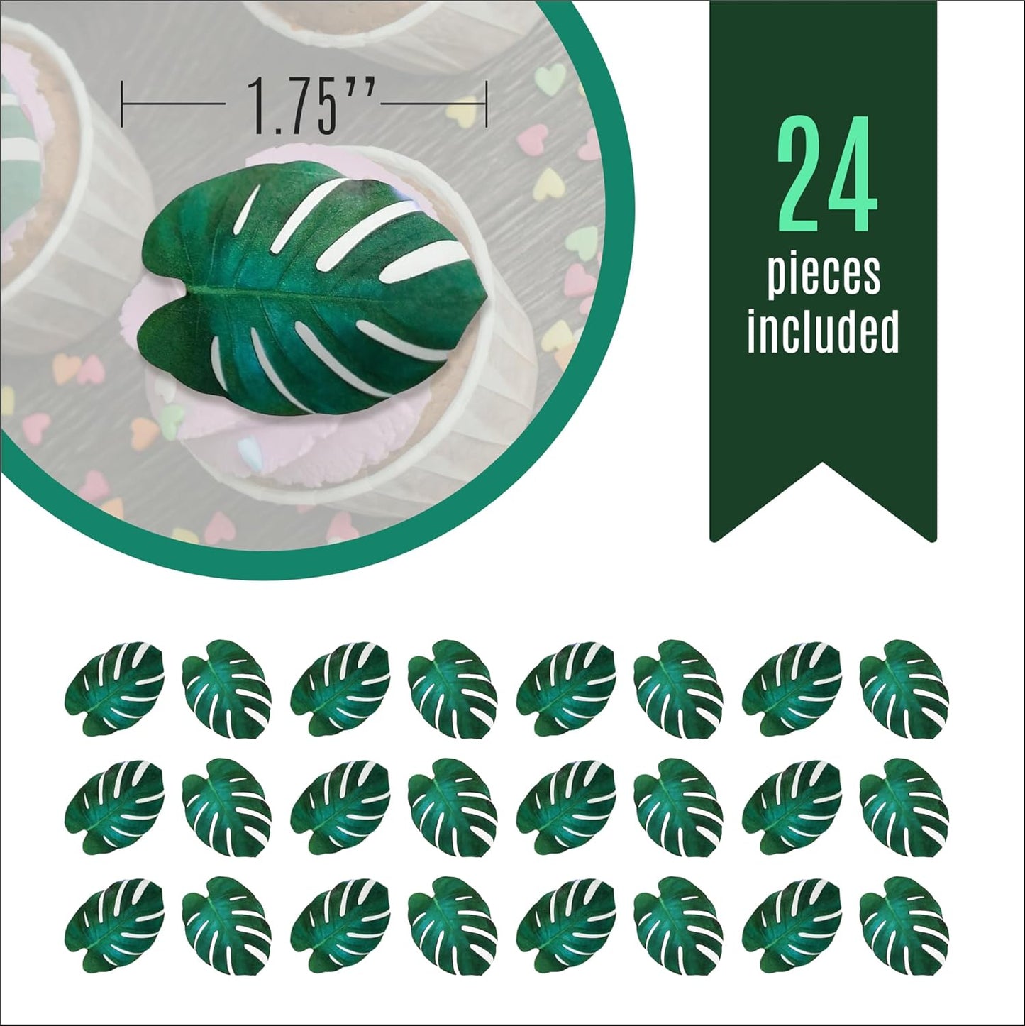 Sugar Robot - Edible Monstera Leaves Decor - Small Size - Edible leaves for cake decorating - Premium Crafted - Made in the USA Cake -Set of 24 (Monstera Leaf)