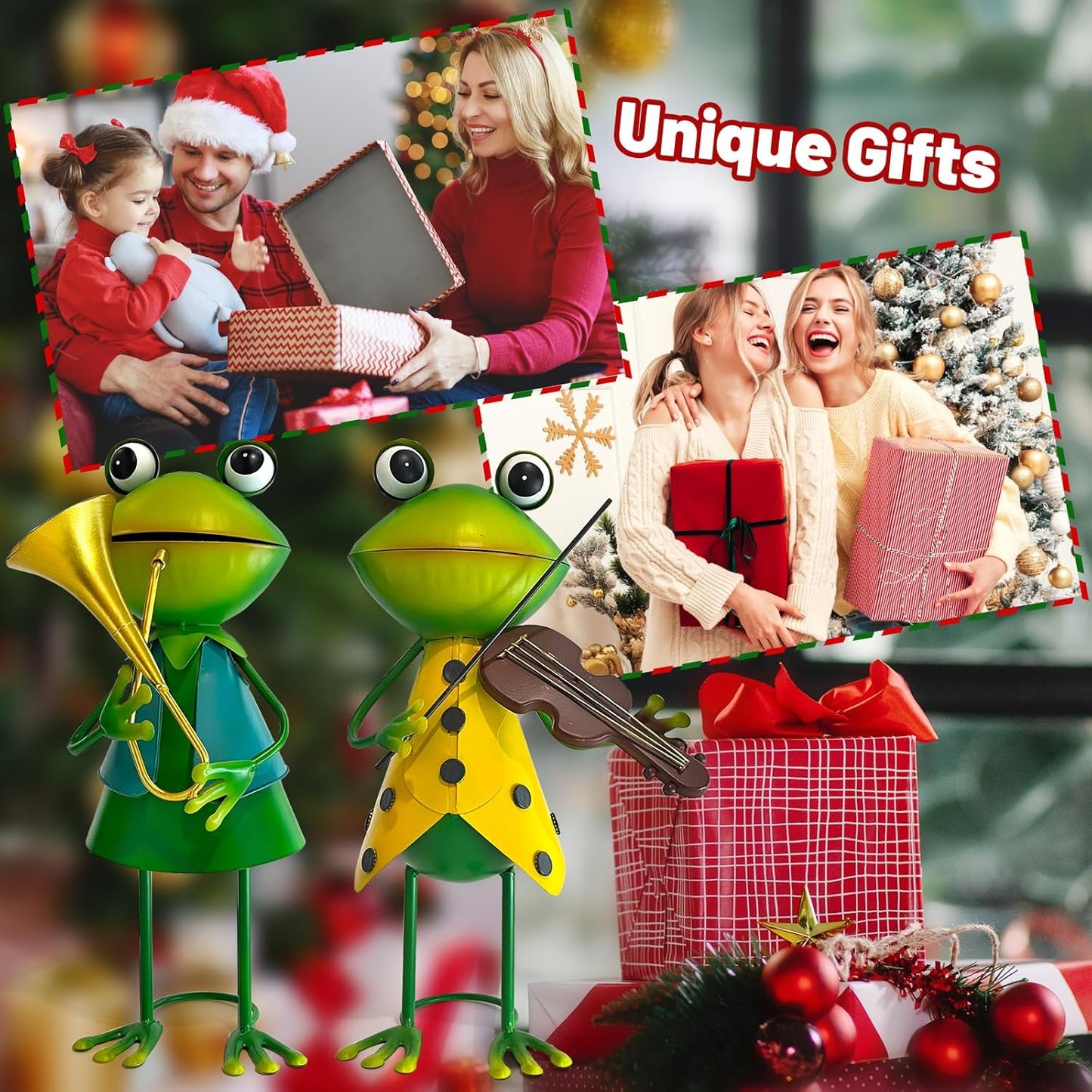 HONGLAND Frog Metal Yard Art - 3D Frog Outdoor Statue - Cute Metal Figurine - Christmas Holiday Lawn Patio Yard Garden Decor Gardening Gifts for Women (Violin)