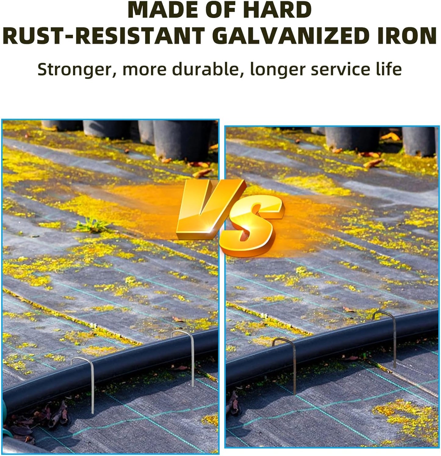 100 Pack Sturdy Garden Landscape Staples, 6 Inch Galvanized Steel Sod Pins Anti-Rust Stakes for Weed Barrier, Christmas Decorations and Landscaping Fabric.