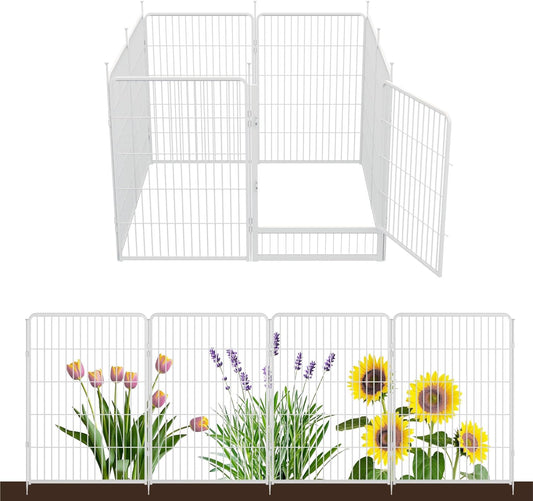 Decorative Garden Fence with Gate 40 in(H) x 17.8 ft(L) 8 Panels, Heavy Duty Metal Animal Barrier Fence for Yard, Flower Bed Fencing, Garden Border Fences, Easy Set Up, White
