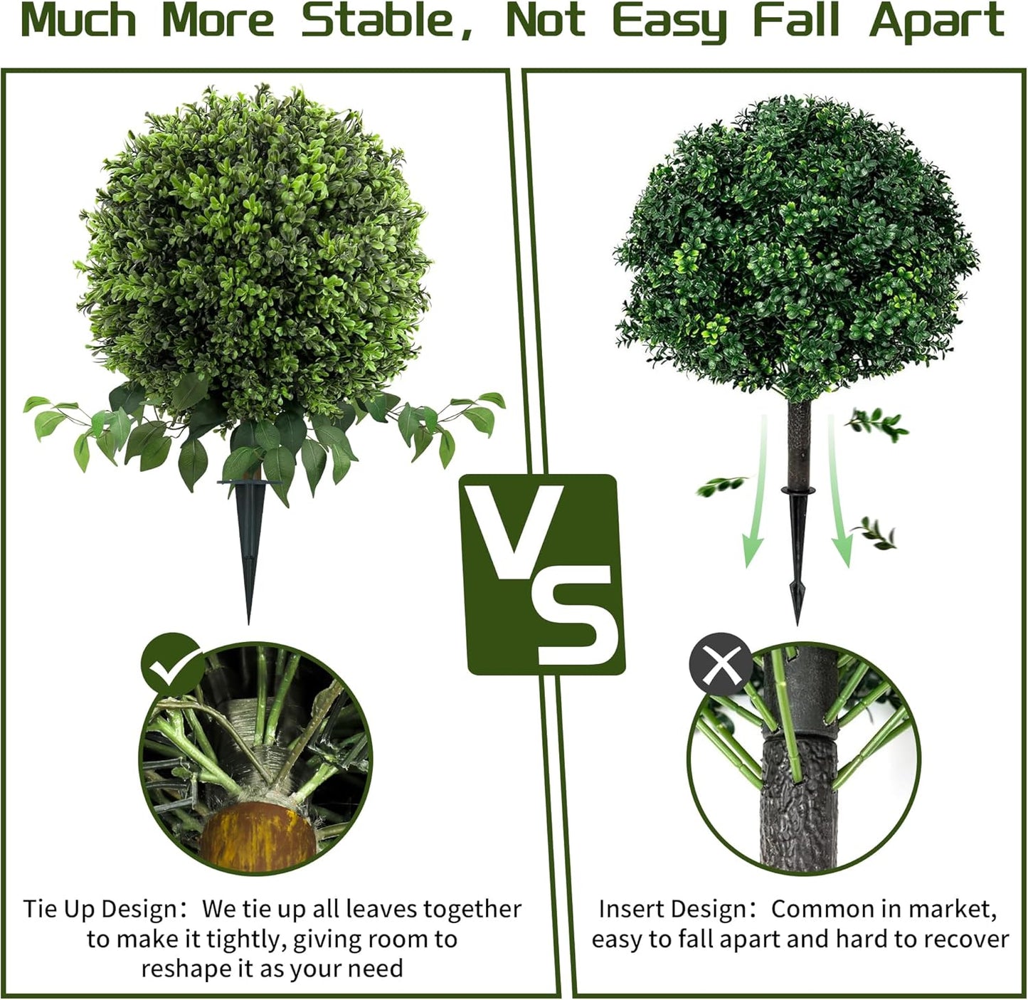 28" Artificial Boxwood Ball Bush, UV Resistant Topiary Tree Faux Boxwood Ball Shaped Porch Bushes with Ground Spike Artificial Bushes for Outdoors Front Door Decor Home Garden